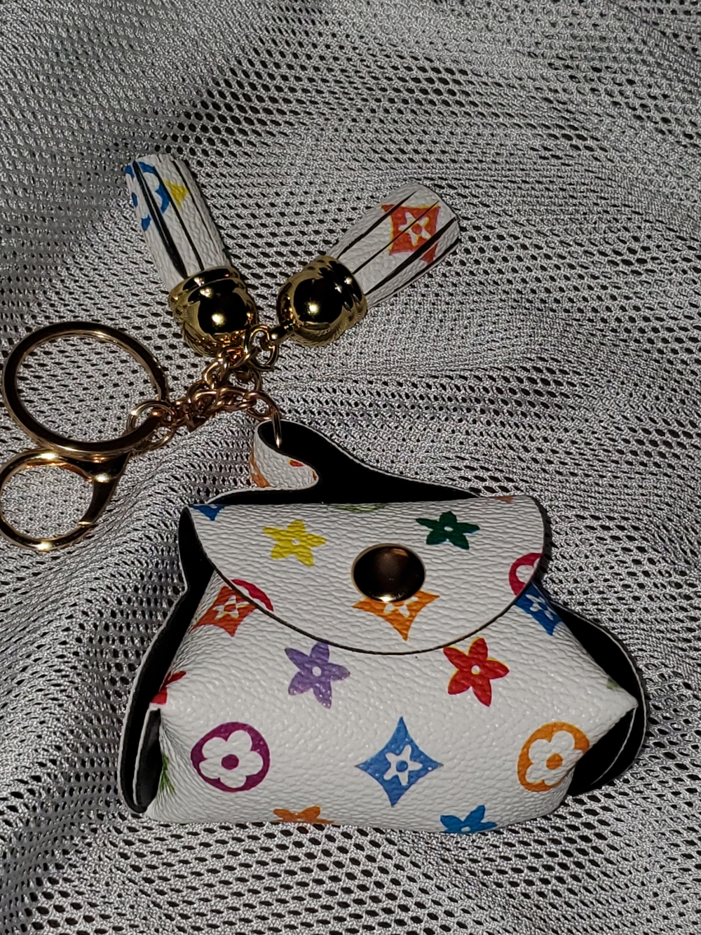 White Multicolor Mini Purse Keychain/Bag Charm